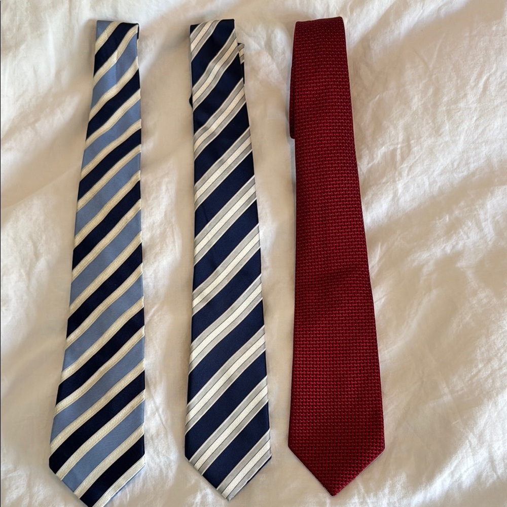 Blue and White Striped Ties Set